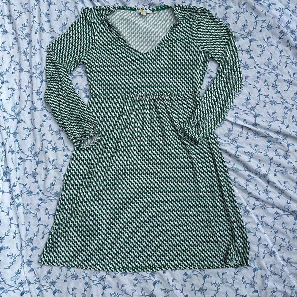 Boden Green Geometric Long Sleeve Dress-US 4P